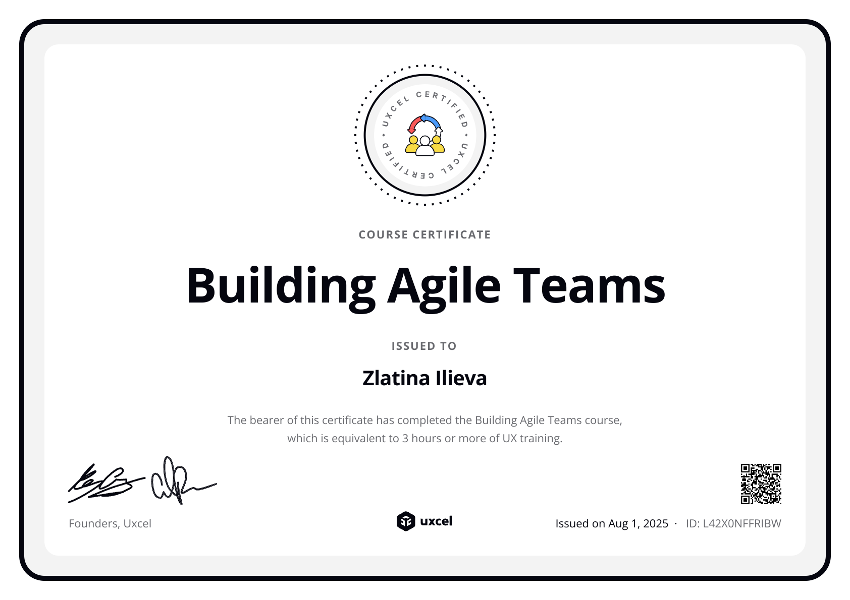 Zlatina Ilieva's certificate